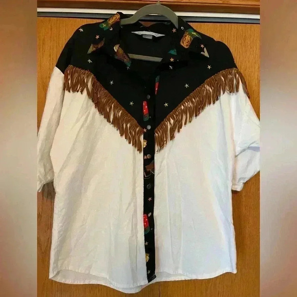 Vintage Lilia Smitty Fringe western gold detail shirt M - Picture 2 of 6